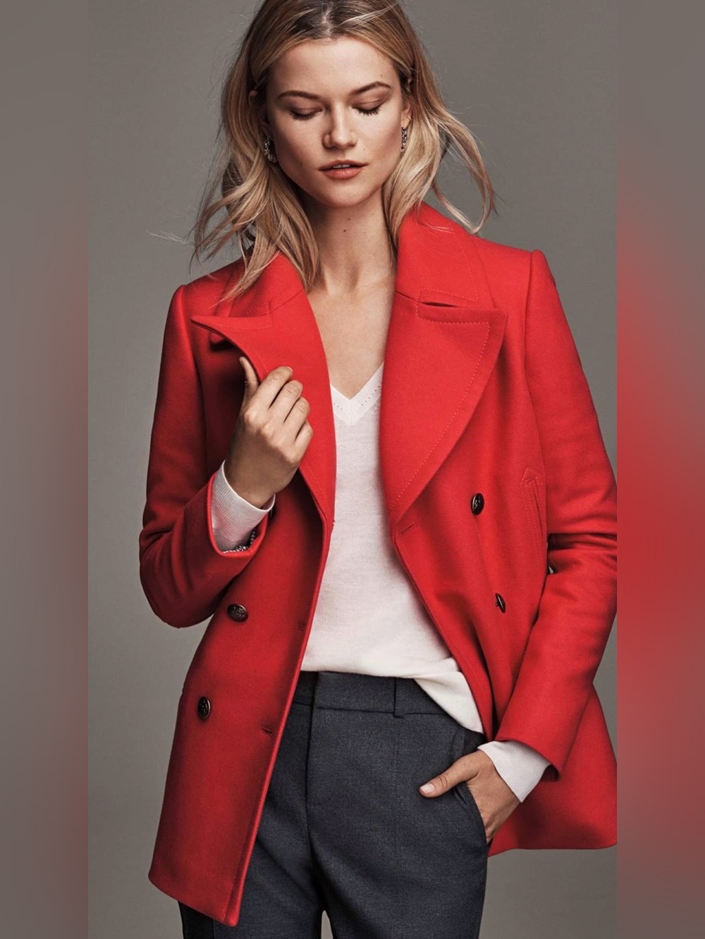 Banana Republic Coral Double-Breasted Wool Peacoat